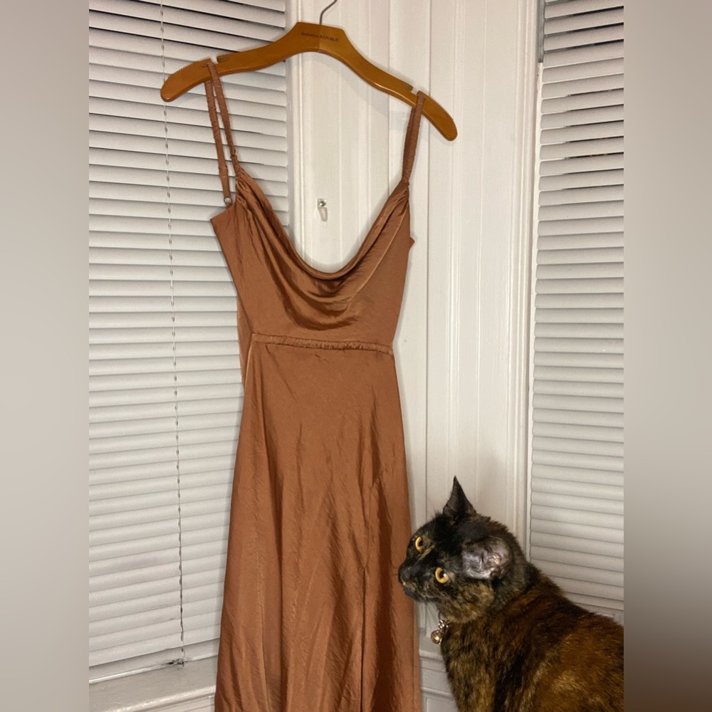 Long/midi satin dress, champagne color